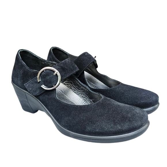 Black MaryJane Pumps Romika Size EU 41 US 10-10.5 Suede Leather Sport Wedge Heel - Picture 1 of 14